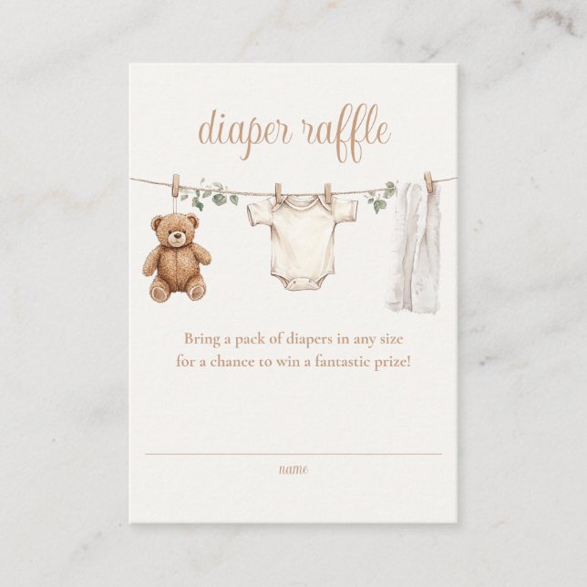 Tarjeta De Recepción Diaper Raffle Clothesline Baby Shower (Anverso)