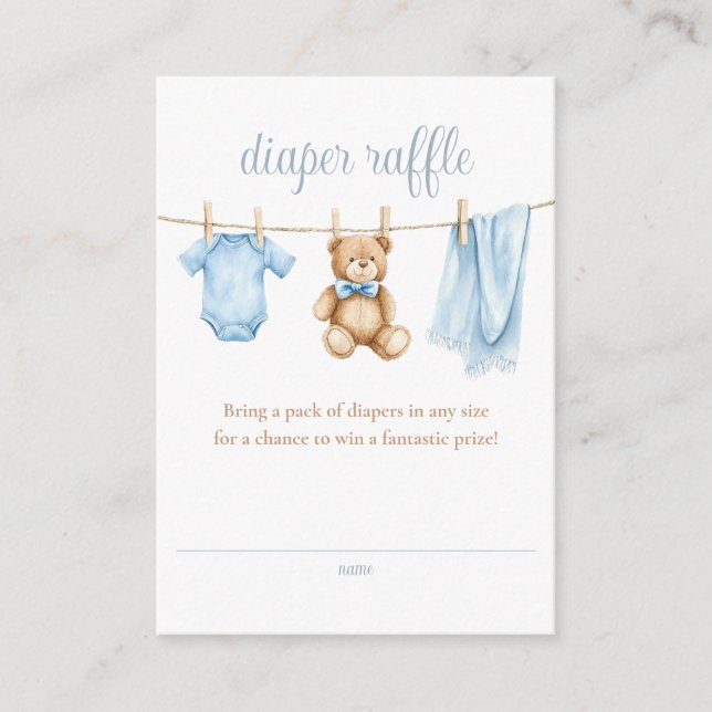 Tarjeta De Recepción Diaper Raffle Clothesline Boy Baby Shower (Anverso)