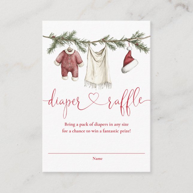 Tarjeta De Recepción Diaper Raffle Clothesline Winter Baby Shower (Anverso)