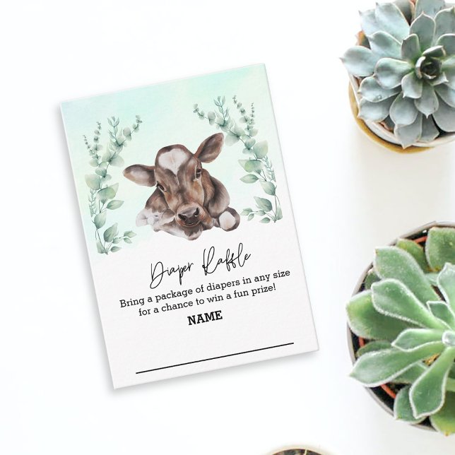 Tarjeta De Recepción Diaper Raffle Cow Calf Farm Eucalyptus (Subido por el creador)