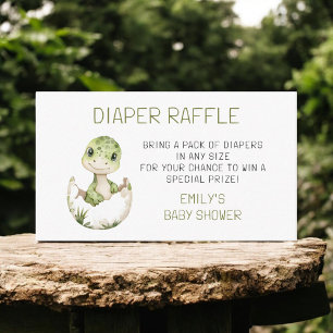 Tarjeta De Recepción Diaper Raffle Cute Dinosaur Watercolor Baby Shower