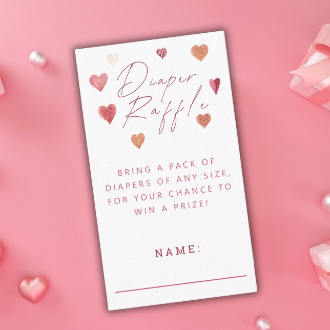 Tarjeta De Recepción Diaper Raffle Cute Hearts Baby Shower Girly (Subido por el creador)