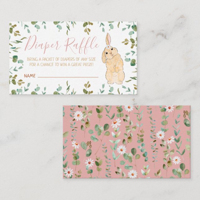Tarjeta De Recepción Diaper Raffle Cute Little Bunny Baby Shower (Anverso / Reverso)
