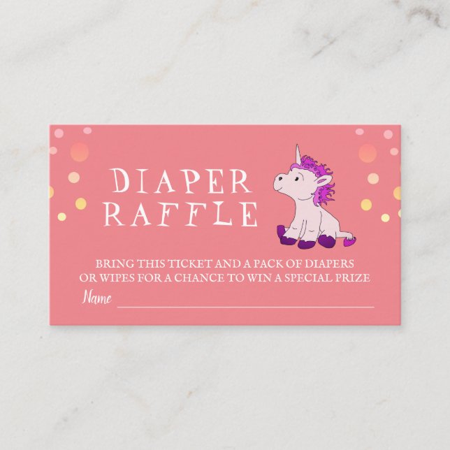 Tarjeta De Recepción Diaper Raffle Cute Rosa Unicorn Niña (Anverso)