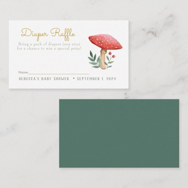 Tarjeta De Recepción Diaper Raffle de champiñones rojos (Anverso / Reverso)