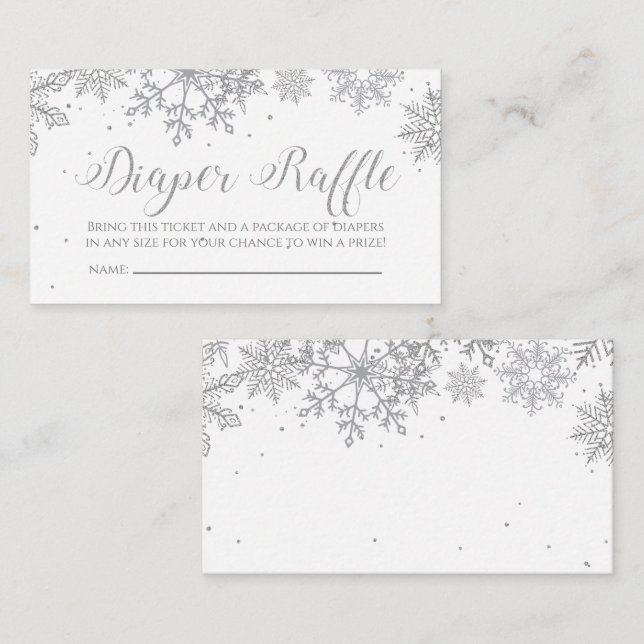Tarjeta De Recepción Diaper Raffle de copo de nieve de plata (Anverso / Reverso)