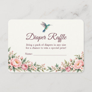 Tarjeta De Recepción Diaper Raffle de Cumpleaños de Hummingbird Peony F
