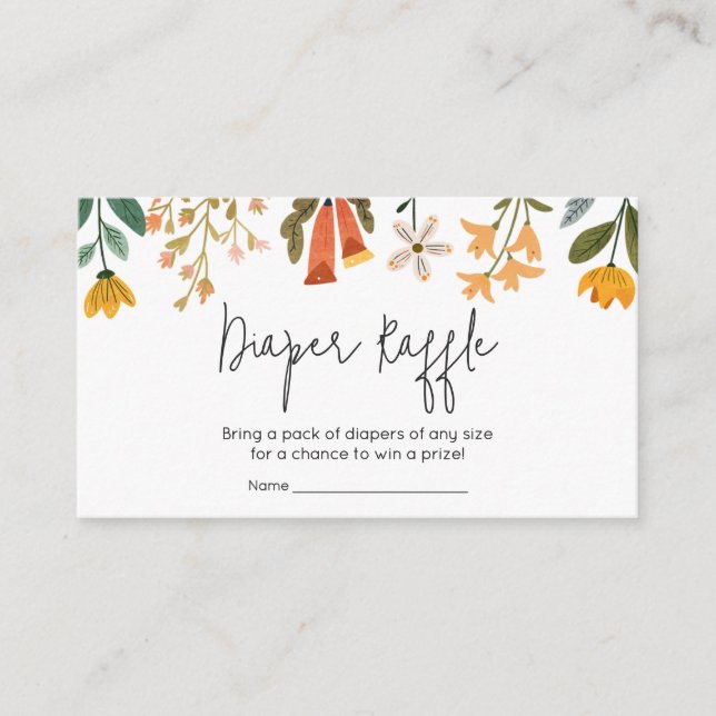 Tarjeta De Recepción Diaper Raffle de flores silvestres brillantes (Anverso)