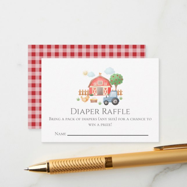 Tarjeta De Recepción Diaper Raffle de granja de animales en acuarela pa (Anverso/Reverso In Situ)