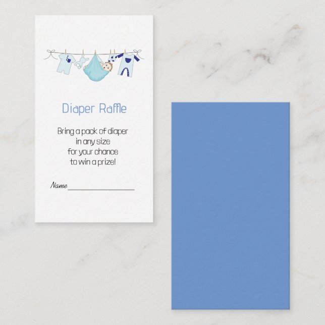 Tarjeta De Recepción Diaper Raffle de ilustracion azul lindo (Anverso / Reverso)