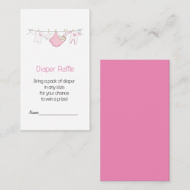 Tarjeta De Recepción Diaper Raffle de ilustracion rosado (Anverso / Reverso)