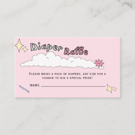 Tarjeta De Recepción Diaper Raffle de la nube de Doodle rosa divertido