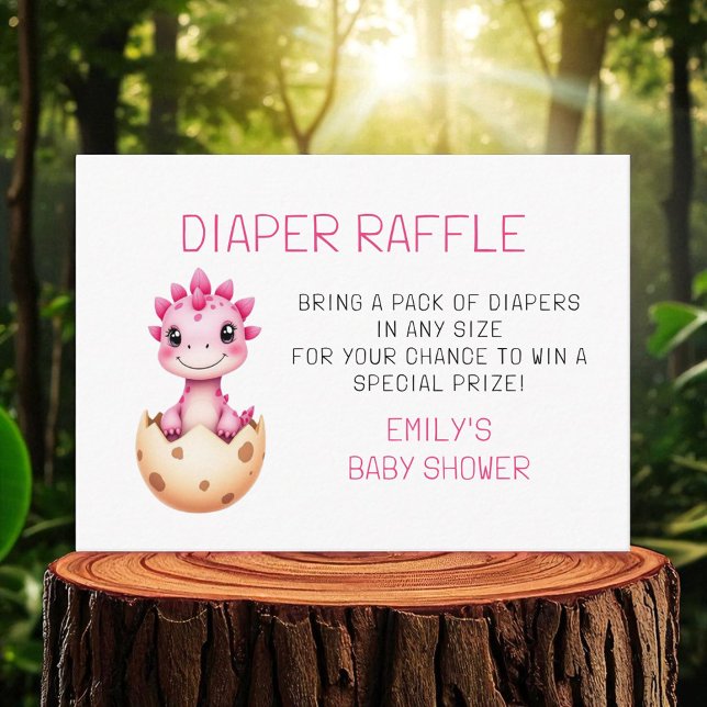 Tarjeta De Recepción Diaper Raffle Dinosaurio rosa acuarela Baby Shower (Subido por el creador)