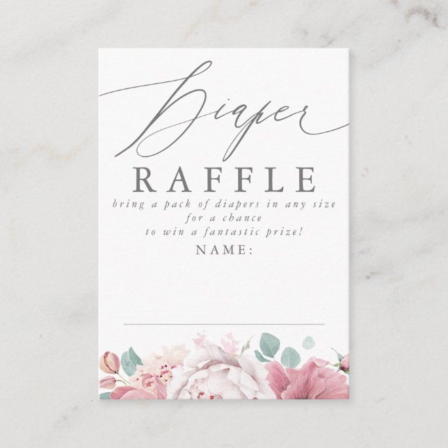 Tarjeta De Recepción Diaper Raffle Dusty Pink Floral Baby Shower Ticket (Anverso)