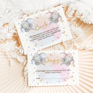 Tarjeta De Recepción Diaper Raffle Elefante Floral Azul Rosa