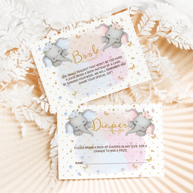 Tarjeta De Recepción Diaper Raffle Elefante Floral Azul Rosa (Subido por el creador)