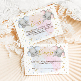 Tarjeta De Recepción Diaper Raffle Elefante Floral Azul Rosa