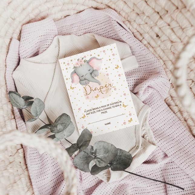 Tarjeta De Recepción Diaper Raffle Elefante Floral de oro rosa (Subido por el creador)