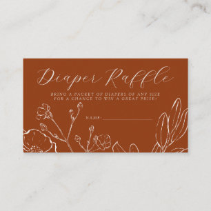 Tarjeta De Recepción Diaper Raffle Elegant Naranja Quemado Botánico