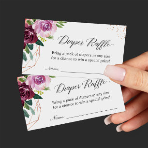 Tarjeta De Recepción Diaper Raffle Elegant Purple Floral Baby Shower