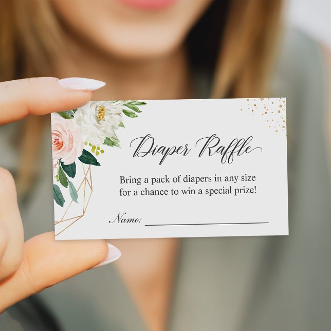 Tarjeta De Recepción Diaper Raffle Elegant Rubor Floral Baby Shower (Subido por el creador)