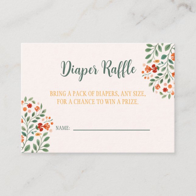 Tarjeta De Recepción Diaper Raffle Enclosure Card Floral de arte popula (Anverso)