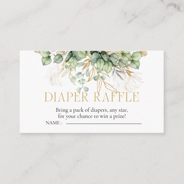 Tarjeta De Recepción Diaper Raffle Eucalyptus Greenery Baby Shower (Anverso)
