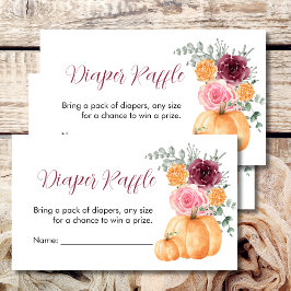 Tarjeta De Recepción Diaper Raffle Fall Calabaza Borgoña Floral rosa