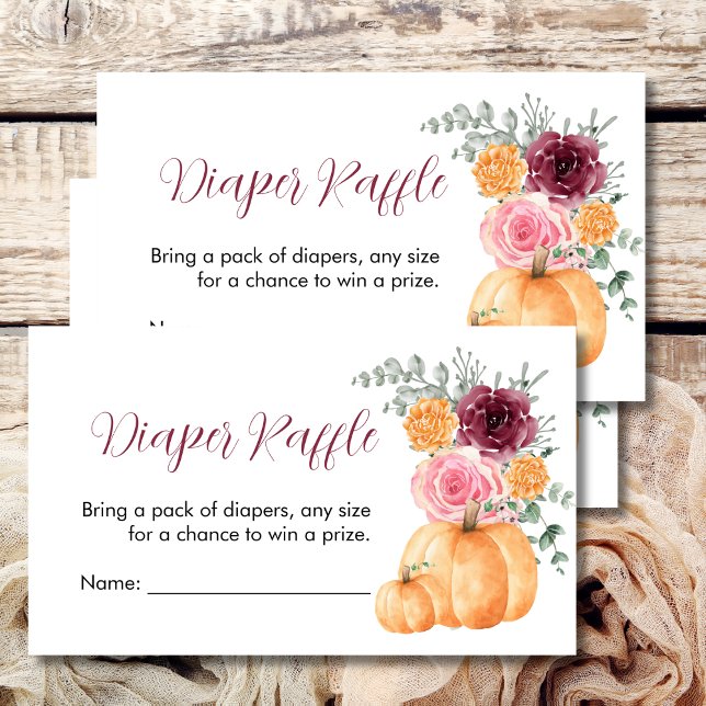 Tarjeta De Recepción Diaper Raffle Fall Calabaza Borgoña Floral rosa (Subido por el creador)
