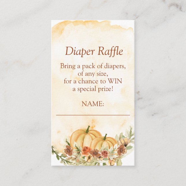 Tarjeta De Recepción Diaper Raffle Fall Pumpkin Floral Baby Shower (Anverso)