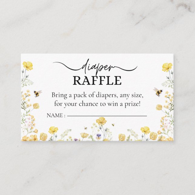 Tarjeta De Recepción Diaper Raffle Floral Floral Abeja (Anverso)
