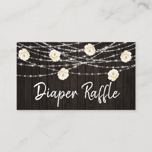 Tarjeta De Recepción *~* Diaper Raffle Floral Madera Rústica Grillos Rú (Anverso)