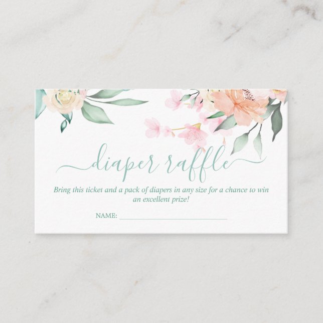 Tarjeta De Recepción Diaper Raffle Floral Watercolor Wreath (Anverso)