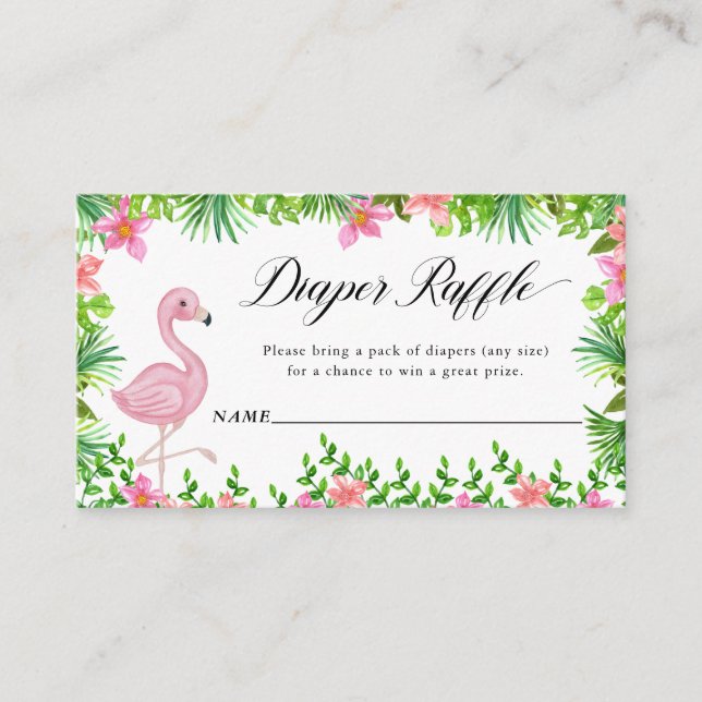 Tarjeta De Recepción Diaper Raffle Flores tropicales rosadas Flamingo (Anverso)