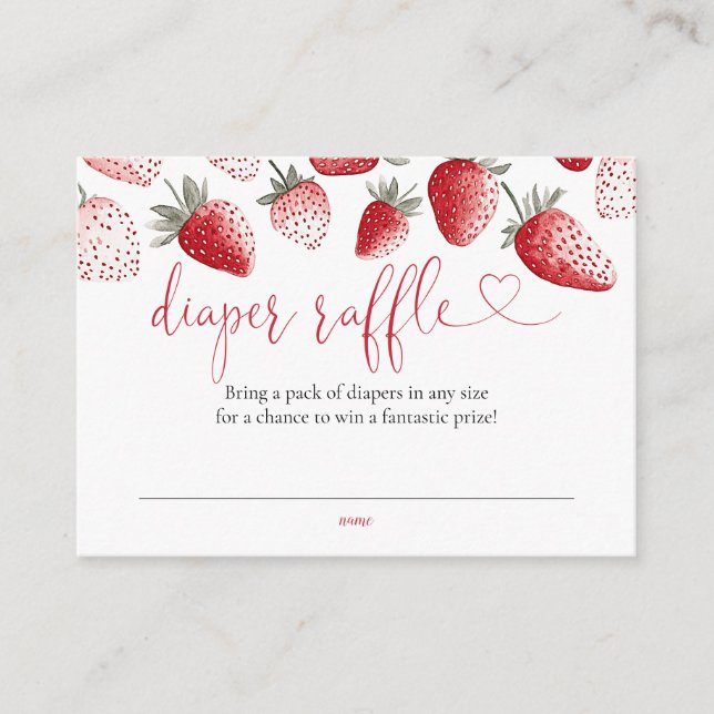 Tarjeta De Recepción Diaper Raffle Fresa Baby Shower (Anverso)