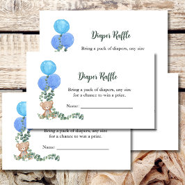 Tarjeta De Recepción Diaper Raffle Game Bear Blue Balloon Eucalyptus