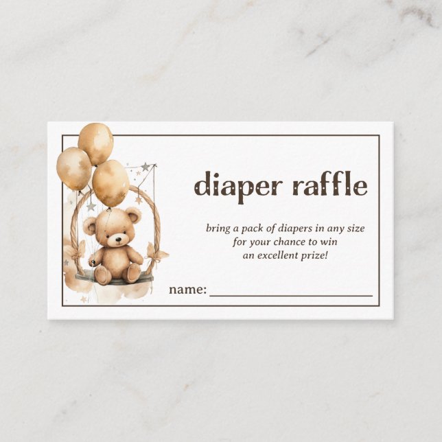 Tarjeta De Recepción Diaper Raffle Gender Neutral Baby Shower (Anverso)