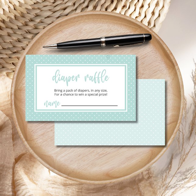 Tarjeta De Recepción Diaper Raffle Género Neutral Mint Green BOHO (Diaper Raffle gender-neutral mint green BOHO enclosure card with polka-dots.
)