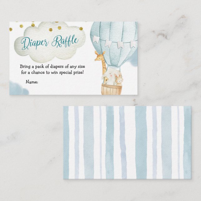 Tarjeta De Recepción Diaper Raffle Globos de aire caliente Animales (Anverso / Reverso)