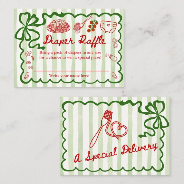 Tarjeta De Recepción Diaper Raffle Green Bow Frame Enclosure Card (Anverso / Reverso)