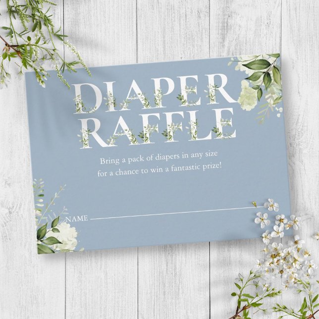 Tarjeta De Recepción Diaper Raffle Greenery Dusty Blue Baby Shower (Diaper Raffle Greenery Dusty Blue Baby Shower Enclosure Card)
