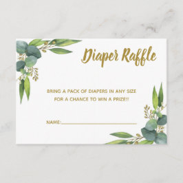 Tarjeta De Recepción Diaper Raffle Greenery Gold Insertar Baby Shower