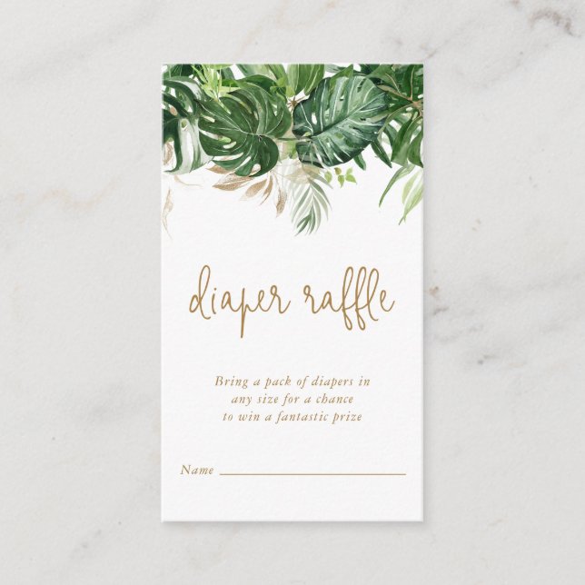 Tarjeta De Recepción Diaper Raffle Greenery Gold Tropical Baby Shower (Anverso)