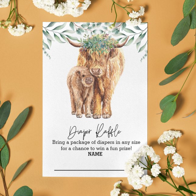 Tarjeta De Recepción Diaper Raffle Highland Cow Eucalyptus (Subido por el creador)