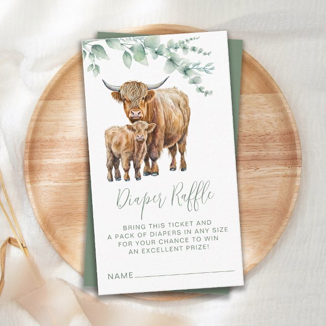 Tarjeta De Recepción Diaper Raffle Highland Cow Greenery Baby Shower (Subido por el creador)