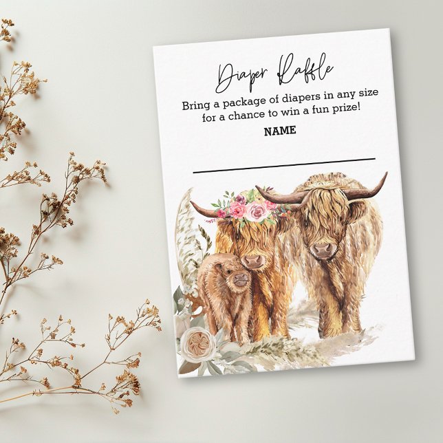 Tarjeta De Recepción Diaper Raffle Highland Cow Pareja Pampas Grasa (Subido por el creador)
