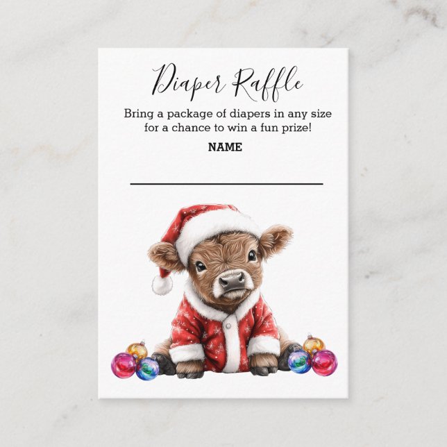 Tarjeta De Recepción Diaper Raffle Highland Navidades de vacas Santa Ba (Anverso)