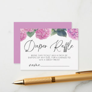 Tarjeta De Recepción Diaper Raffle Hydrangea Es un Baby Shower Chica