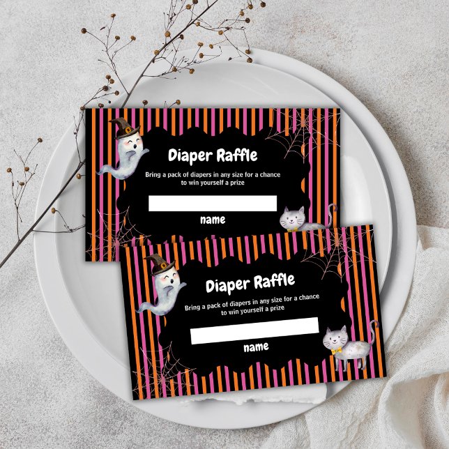 Tarjeta De Recepción Diaper Raffle Little Boo Ghost Cat Baby Shower (Diaper Raffle Little Boo Ghost Cat Baby Shower Enclosure Card)