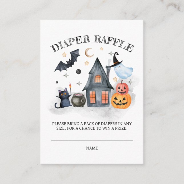 Tarjeta De Recepción Diaper Raffle Little Boo Halloween Baby Shower (Anverso)